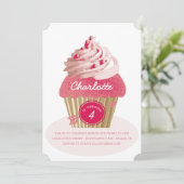Girls Pink Cupcake Geburtstagsparty Einladung (Stehend Vorderseite)