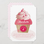 Girls Pink Cupcake Geburtstagsparty Einladung (Vorne/Hinten)