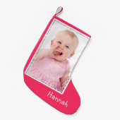 Girl's Pink Custom Foto Weihnachts-Strumpf Kleiner Weihnachtsstrumpf (Vorderansicht (hängend))