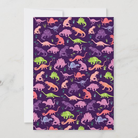 Girls Pink Dinosaur Birthday Wasserfarbe Einladung (Rückseite)