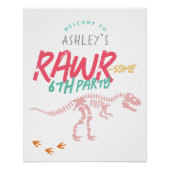 Girls Pink Dinosaur Kindergeburtstag Begrüßungszei Poster (Vorderseite)