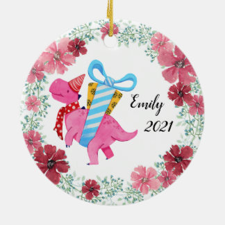 Girls Pink Dinosaur Weihnachtsfeier Keramik Orname Keramik Ornament