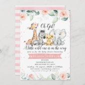 Girls Pink Floral Banner Safari Babies Baby Dusche Einladung (Vorne/Hinten)