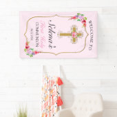 Girls Pink Floral First Heilige Kommune Willkommen Banner (Insitu)