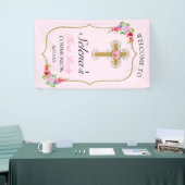 Girls Pink Floral First Heilige Kommune Willkommen Banner (Messeveranstaltung)