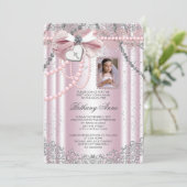 Girls Pink Foto Erste Kommune Einladung (Stehend Vorderseite)