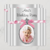 Girls Pink Foto Geburtstagsparty Einladung (Vorne/Hinten)