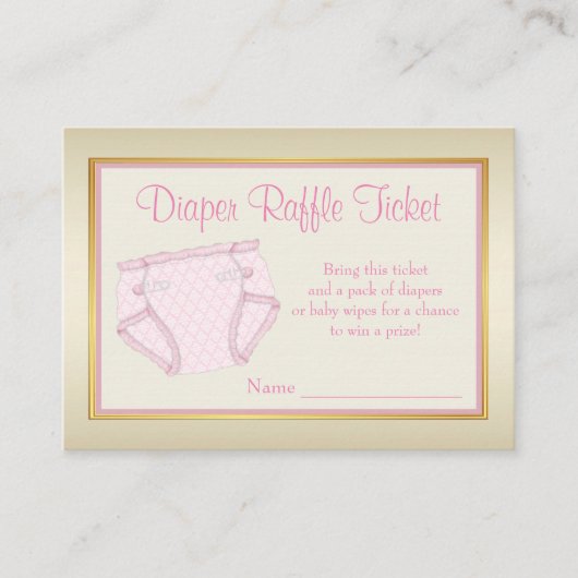Girls Pink Gold Diaper Raffel Ticket Begleitkarte (Vorderseite)