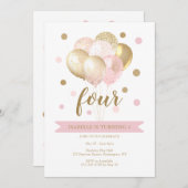 Girl's Pink Gold Geburtstagsparty Einladung (Vorne/Hinten)