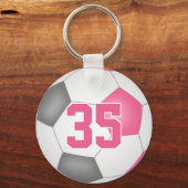Girls pink grau, personalisierter Fußball-Schlüsse Schlüsselanhänger (Vorderseite)