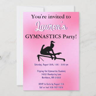 Girls Pink Gymnastik Geburtstagsparty Einladung