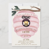 Girls Pink Hive Bee 1. Geburtstag Einladung (Vorderseite)