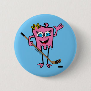 Girls Pink Hockey Monster Spieler Pinback Flare Button