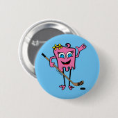 Girls Pink Hockey Monster Spieler Pinback Flare Button (Vorne & Hinten)