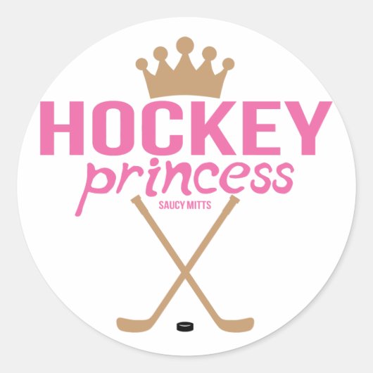 Girls Pink Hockey Princess Runder Aufkleber (Vorderseite)