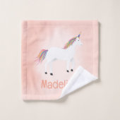 Girls Pink Horse Unicorn Rainbow Kids Monogram Badhandtuch Set (Waschlappen)