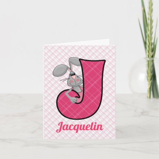 GIrls Pink Jackrabbit Mit Monogramm Letter J Blank (Vorderseite)