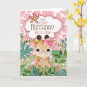 Girl's Pink Jungle Giraffe Thema 2. Geburtstag Karte (Gelbe Blume)