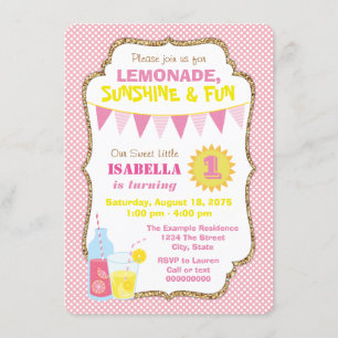Girls Pink Lemonade Geburtstagsparty Einladung