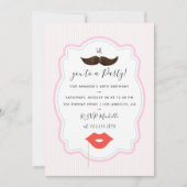 Girls Pink Mustache Party Einladung (Vorderseite)