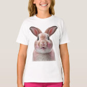 Girls Pink Niedlich Funny Bunny Rabbit T-Shirt (Vorderseite)