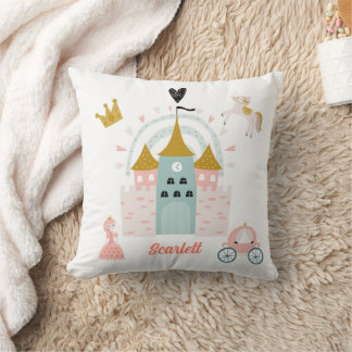 Girls Pink Niedlich Prinzessin Burg Personalisiert Kissen