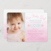 Girls Pink Ombre Erste Geburtstagsparty Einladung (Vorne/Hinten)