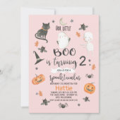 Girls Pink Orange Grey Halloween Geburtstag Einladung (Vorderseite)