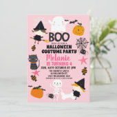 Girls Pink Orange Halloween Geburtstag Einladung (Stehend Vorderseite)