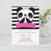 Girl's Pink Panda 6. Geburtstagsparty Einladung (Stehend Vorderseite)