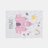 Girls Pink Princess Burg, Regenbogen und Krone Fleecedecke (Vorderseite (Horizontal))