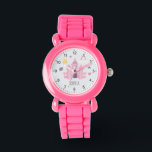 Girls Pink Princess Burg und Kronen Kinder Armbanduhr<br><div class="desc">Dieses bezaubernde Kinderdesign besticht durch eine rosa Prinzessin-Burg,  Krone,  Stars,  Herzen und Blume und kann mit Ihrem Mädchennamen personalisiert werden. Das perfekte pink magische Geschenk für Ihr Prinz- oder Prinzessinnenkind!</div>