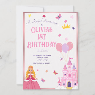 Girls Pink Princess Custom Geburtstagseinladung Einladung