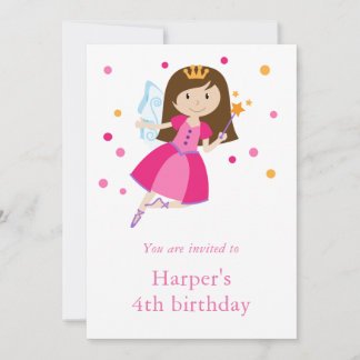 Girl's Pink Princess Fairy 4. Geburtstag Einladung