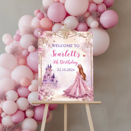 Girls Pink Princess Geburtstags Willkommenspender Poster