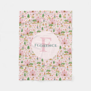 Girls Pink Princess Mairytale Story Kids Monogram Fleecedecke