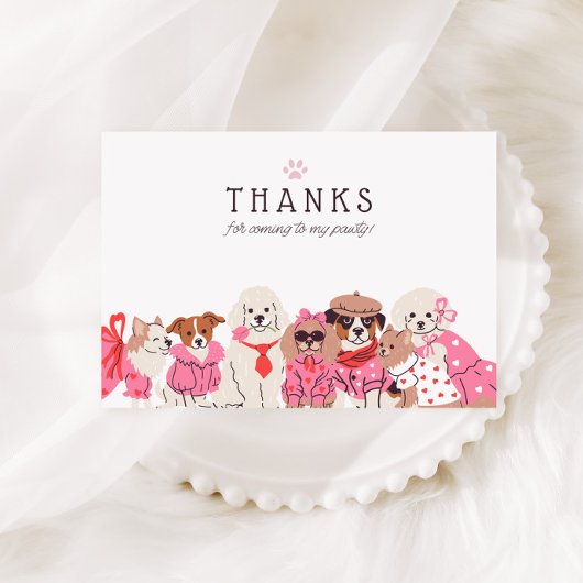 Girls Pink Puppy Pawty Geburtstag Dankeskarte