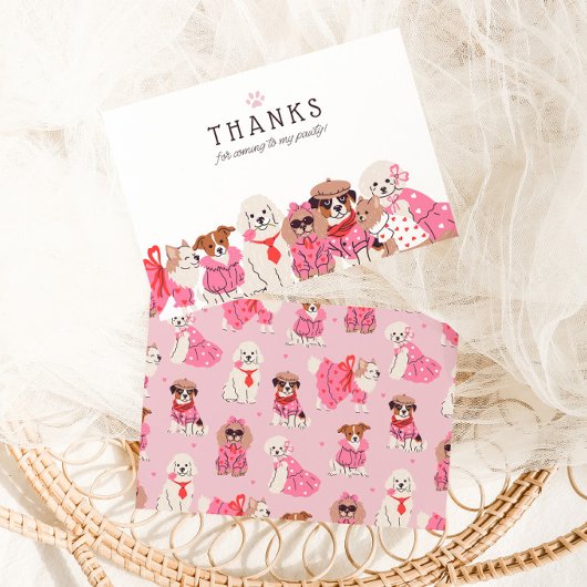 Girls Pink Puppy Pawty Geburtstag Dankeskarte