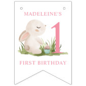 Girl's Pink Rabbit Happy 1. Geburtstag Wimpelkette (Erste Fahne)
