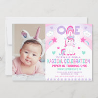 Girls Pink Rainbow Magical Unicorn 1. Geburtstag