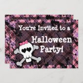 Girl's Pink Skull Halloween-Party Einladung (Vorne/Hinten)