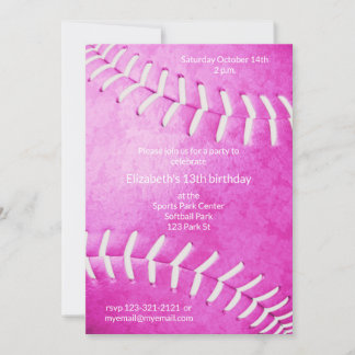 Girls pink Softball Geburtstag oder Party Einladung