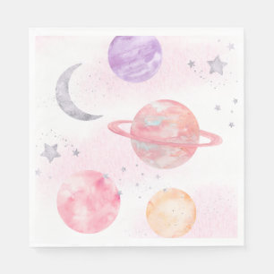 Girl's Pink Space Party Napkins Serviette