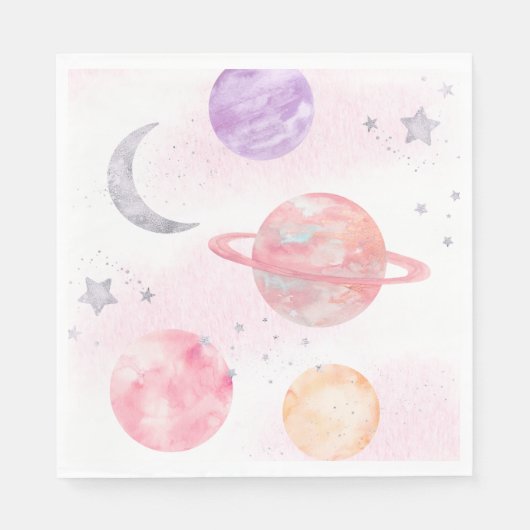Girl's Pink Space Party Napkins Serviette (Vorderseite)