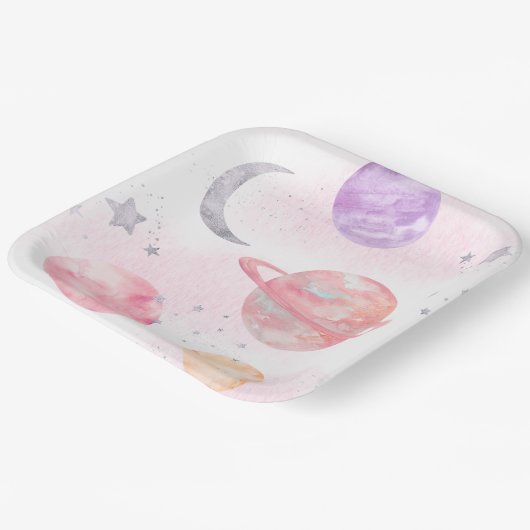 Girl's Pink Space Party Teller (Gewinkelt)