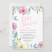 Girls Pink Spring Boho Wasserfarbe Babydusche Einladung (Vorderseite)