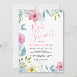 Girls Pink Spring Boho Wasserfarbe Babydusche Einladung