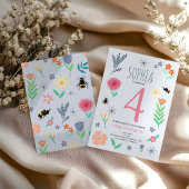 Girls Pink Spring Floral Bee Kindergeburtstag Einladung