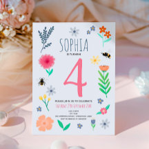 Girls Pink Spring Floral Bee Kindergeburtstag