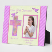 Girl's Pink Striped First Holy Comunion Plaque Fotoplatte (Seite)